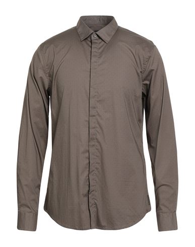 Armani Exchange Man Shirt Khaki Size L Cotton, Elastane In Gray