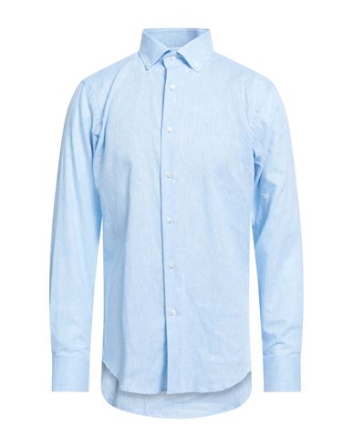 Bagutta Man Shirt Light Blue Size 17 ½ Linen, Cotton In Blue