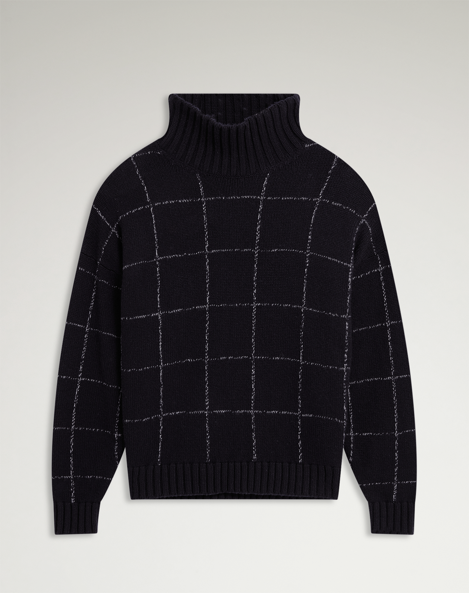 Dunhill Cashmere Check Intarsia High Neck Jumper In Blue
