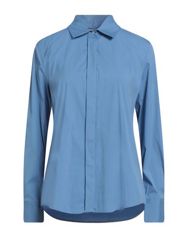 Max Mara Studio Woman Shirt Light Blue Size 12 Cotton, Polyamide, Elastane In Blue