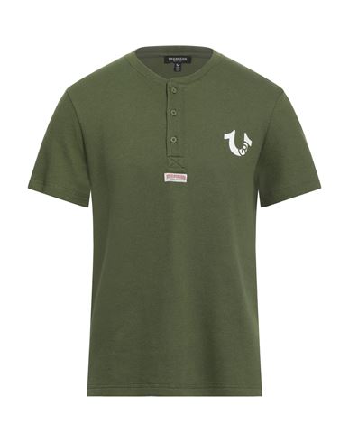 True Religion Man T-shirt Military Green Size L Cotton, Polyester In Green