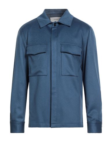 Agnona Man Shirt Slate Blue Size Xl Cashmere, Polyester, Metal In Blue