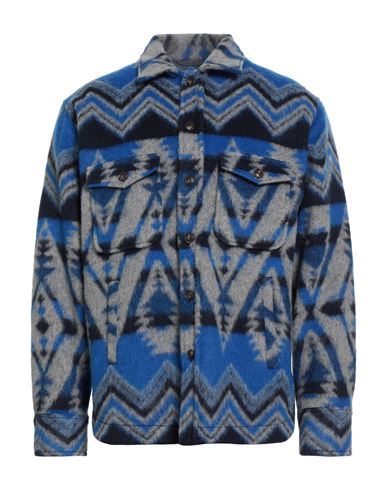 Tintoria Mattei 954 Man Shirt Bright Blue Size L Polyester, Virgin Wool, Acrylic In Blue