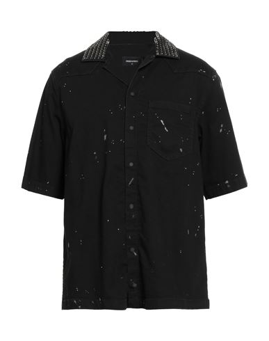 Dsquared2 Icon Man Denim Shirt Black Size 42 Cotton, Elastomultiester, Elastane In Black