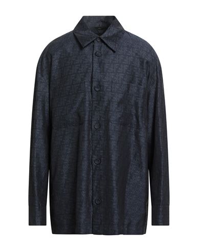 Fendi Man Shirt Midnight Blue Size 48 Viscose, Linen, Wool In Black