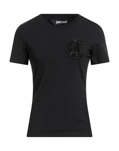 Just Cavalli Woman T-shirt Black Size L Cotton, Elastane In Black