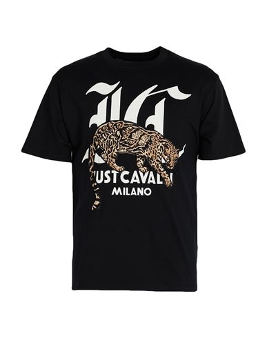 Just Cavalli Man T-shirt Black Size 3xl Cotton In Black