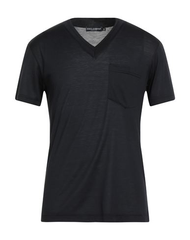 Dolce & Gabbana Man T-shirt Midnight Blue Size 44 Silk, Cotton In Black