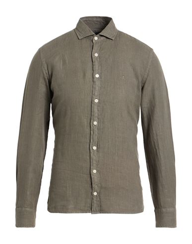 Hackett Man Shirt Military Green Size S Linen In Gray