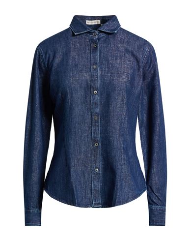 Camicettasnob Woman Denim Shirt Blue Size 8 Cotton, Viscose, Polyester, Polyamide In Brown
