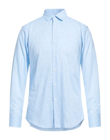 Bagutta Man Shirt Light Blue Size 17 ½ Linen, Cotton In Blue