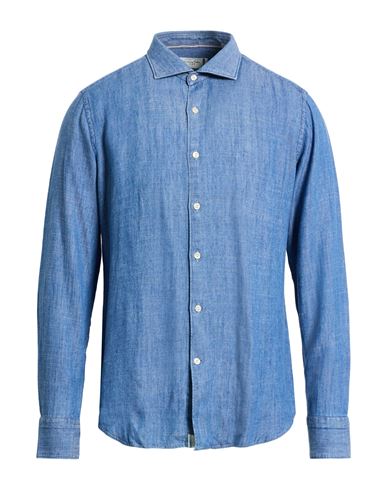 Tintoria Mattei 954 Man Denim Shirt Blue Size 17 Tencel Lyocell, Linen