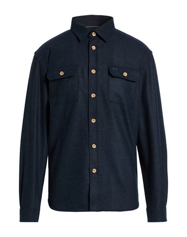 Harmont & Blaine Man Shirt Midnight Blue Size L Polyester, Viscose, Elastane In Blue