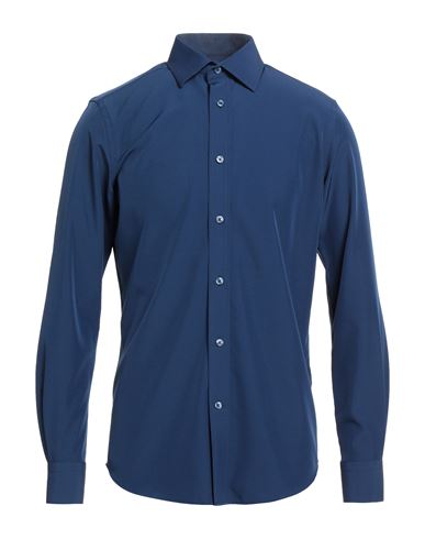 Scotch & Soda Man Shirt Midnight Blue Size 16 ½ Polyester, Elastane In Blue