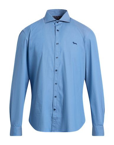 Harmont & Blaine Man Shirt Pastel Blue Size L Cotton, Elastane In Blue