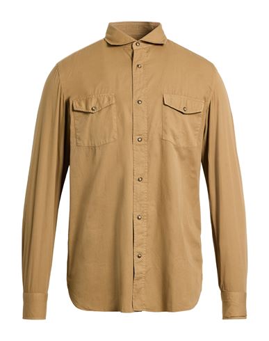 Giampaolo Man Shirt Camel Size M Cotton In Brown