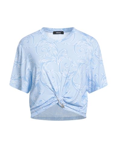 Versace Woman T-shirt Sky Blue Size 12 Viscose, Elastane In Blue