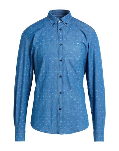 Harmont & Blaine Man Denim Shirt Blue Size Xl Cotton, Elastane In Blue