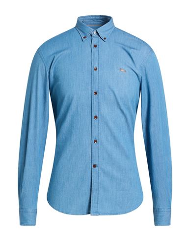 Harmont & Blaine Man Denim Shirt Blue Size 3xl Cotton, Elastane