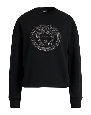 Versace Woman Sweatshirt Black Size 4 Cotton, Viscose, Polyamide, Polyester, Metallic Fiber In Black