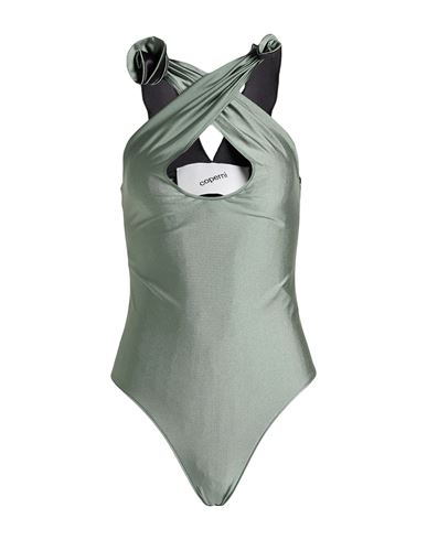 Coperni Woman Bodysuit Military Green Size L Polyamide, Elastane In Gray