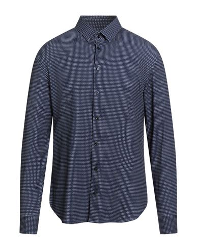Giorgio Armani Man Shirt Navy Size 17 ½ Cotton, Elastane In Blue