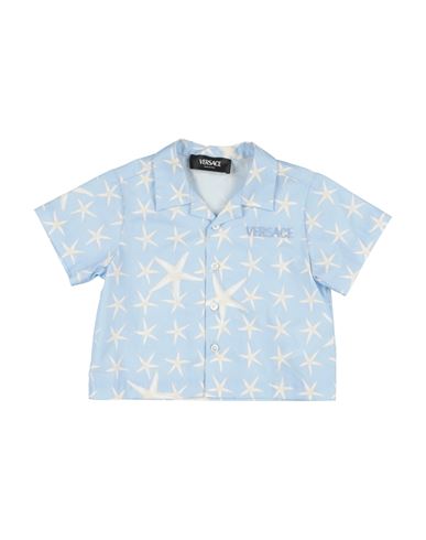 Versace Young Newborn Boy Shirt Sky Blue Size 3 Cotton, Viscose, Polyester In Blue