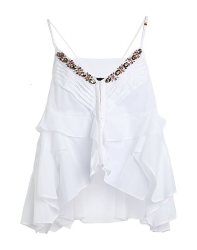 Pinko Woman Top White Size S Cotton, Metal, Glass, Acrylic Resin In White