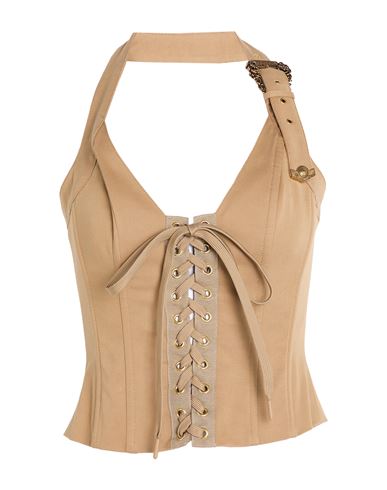 Versace Jeans Couture Woman Top Camel Size 6 Cotton, Elastane, Polyamide In Brown