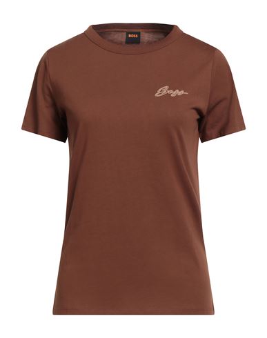 Hugo Boss Boss Woman T-shirt Brown Size L Cotton In Brown
