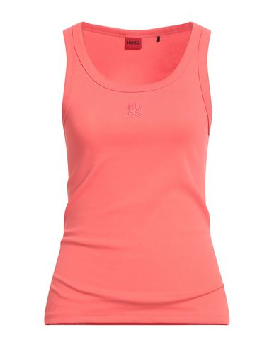 Hugo Boss Hugo Woman Tank Top Coral Size L Cotton, Recycled Polyester, Elastane In Red