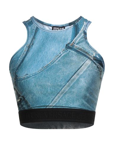 Versace Jeans Couture Woman Top Azure Size 2 Polyester, Elastane In Blue