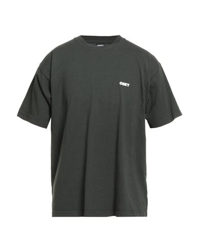 Obey Man T-shirt Dark Green Size L Cotton In Green
