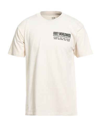 Obey Man T-shirt Ivory Size Xxl Cotton In Neutral