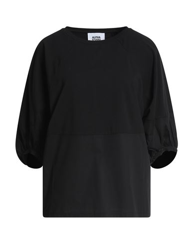 Alpha Studio Woman T-shirt Black Size 12 Cotton, Elastane In Black