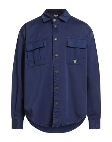 Msgm Man Shirt Midnight Blue Size 16 Cotton In Blue