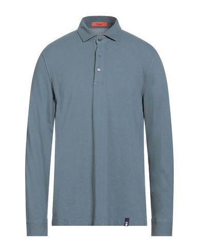 Drumohr Man Polo Shirt Slate Blue Size Xl Cotton In Blue