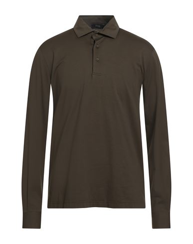 Herno Man Polo Shirt Military Green Size 40 Cotton, Elastane In Brown