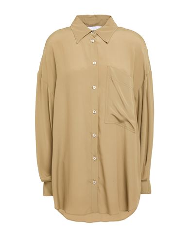 Hache Woman Shirt Military Green Size 2 Acetate, Silk In Brown