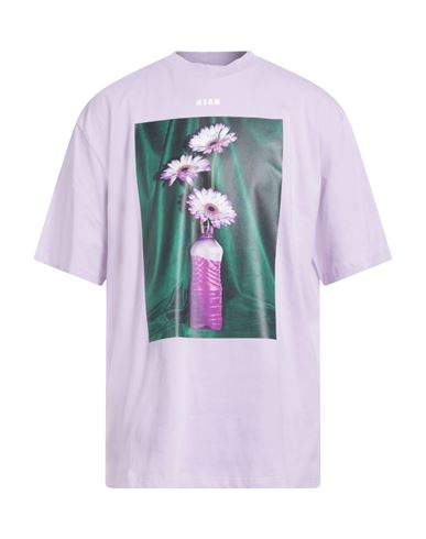 Msgm Man T-shirt Lilac Size L Organic Cotton In Pink