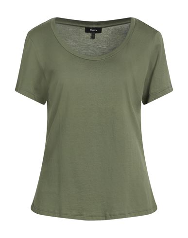 Theory Woman T-shirt Military Green Size L Pima Cotton