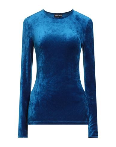 Giorgio Armani Woman T-shirt Blue Size 6 Viscose, Polyamide, Elastane In Blue