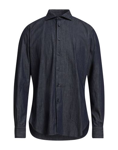 920 Italian Style Man Denim Shirt Blue Size 17 ½ Cotton, Elastane In Blue
