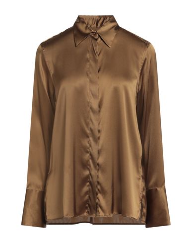 Xacus Woman Shirt Khaki Size 10 Silk, Elastane In Brown