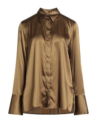 Xacus Woman Shirt Military Green Size 8 Silk, Elastane In Brown