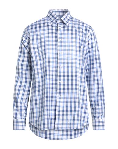 Canali Man Shirt Blue Size 17 Cotton, Linen In Blue