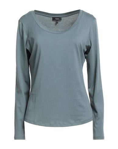 Theory Woman T-shirt Deep Teal Size L Pima Cotton In Multi
