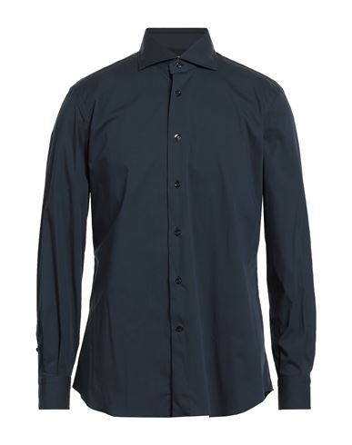 Mazzarelli Man Shirt Midnight Blue Size 17 ½ Cotton, Polyamide, Elastane