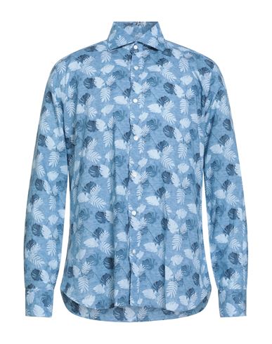 Dandylife By Barba Napoli Man Shirt Azure Size 16 ½ Linen, Cotton In Blue