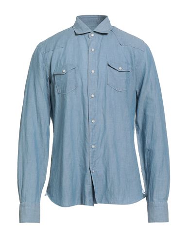 Dandylife By Barba Napoli Man Denim Shirt Light Blue Size 16 Cotton